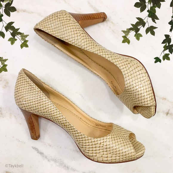 Cole Haan Shoes - Cole Haan Faux Snake Skin Peep Toe Heels Pumps cream classy formal sensible 6.5